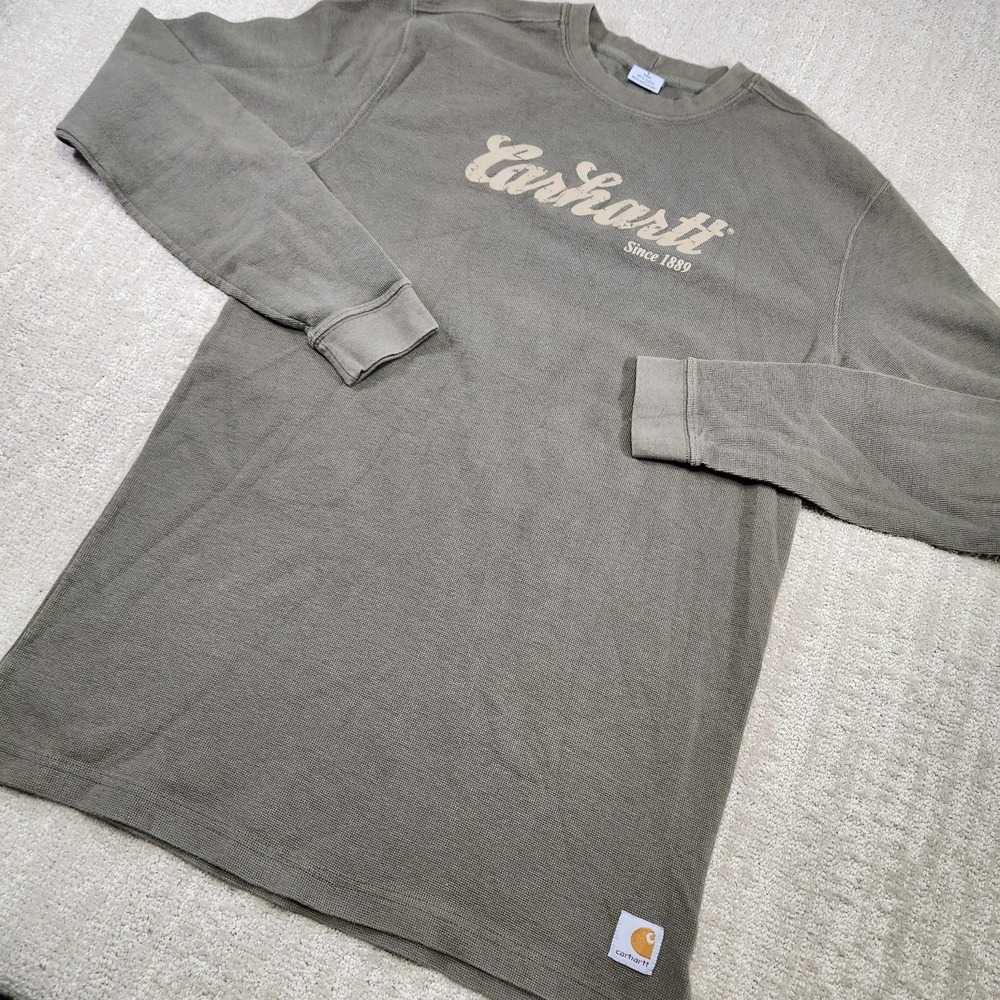 Vintage Carhartt Shirt Men Large Tall Thermal Waffle Knit Workwear Green Y2K - Picture 2 of 10